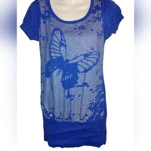Piper & Blue Graphic Cap Sleeve Tee Blue
